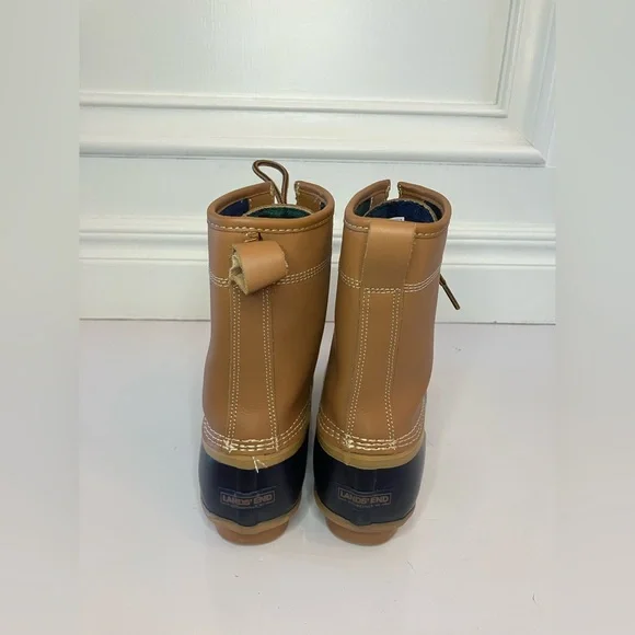Lands’ End Women’s Size 7 Duck Boots Black Tan Flannel Lined - Picture 4 of 13